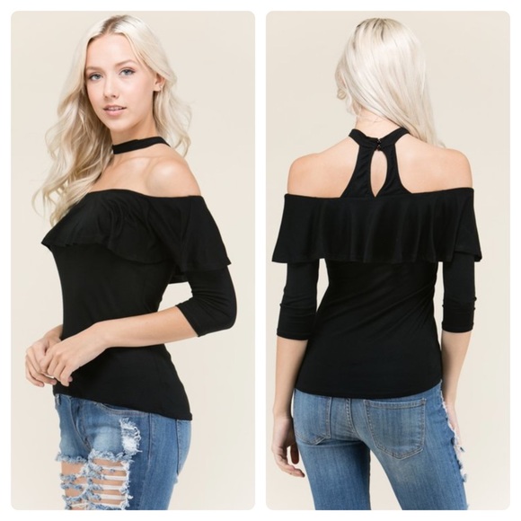 LAST 2!!!! Off The Shoulders Black Sleeve Blouse - Picture 3 of 3